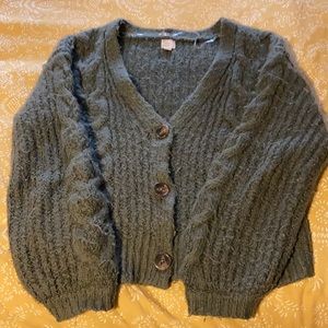 A New Day Super Cozy V Neck Olive Green Cardigan Medium